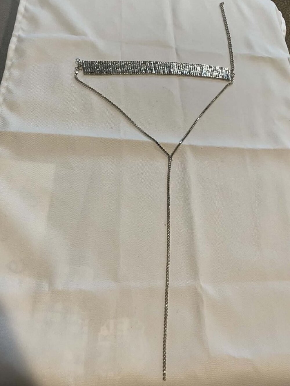 Silver Rhinestone Mesh Body Chain Statement Necklace Y2K